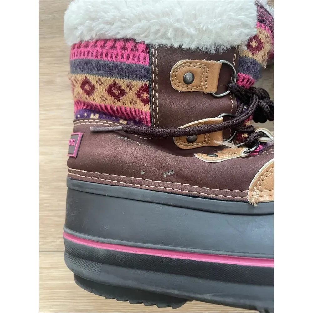 London Fog Girls Brown Pink Black Faux Fur Snow Boots Toddler Girl 12 #0184